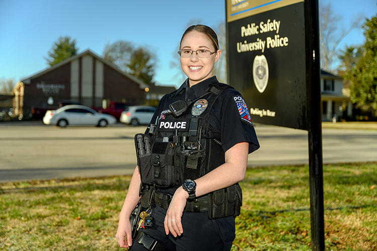 Middle Tennessee State University Police Officer Katelynn Erskine recently earned her certification as a Defensive Tactics Instructor, a first for a female officer at the campus police department. (MTSU photo by J. Intintoli)