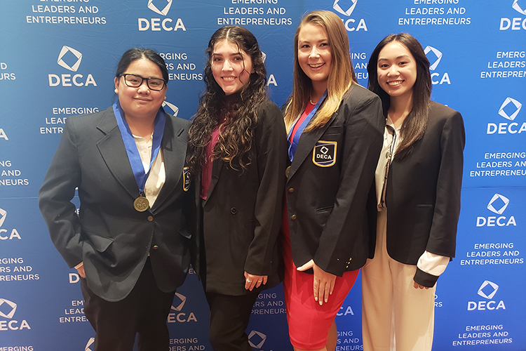 From left, MTSU Collegiate DECA students Allison Mullins, an MBA major; Araceli Medina, an entrepreneurship major; Olivia Andersen, a marketing major; and Christina Vongsiharath, an economics major, attend the 2022 DECA’s Career Development Conference being April 9-12 in Baltimore, Md. (Submitted photo)