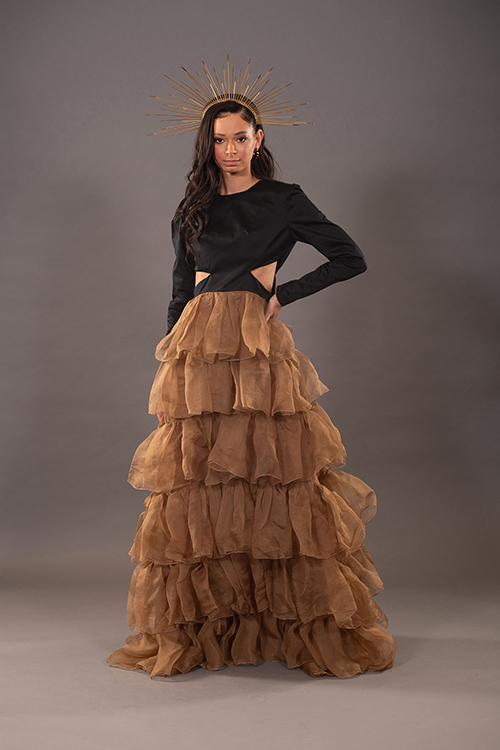 This original student-designed garment was displayed at the 2021 TXMD Runway Show conducted by the MTSU Department of Human Sciences. Fashions at this year’s show with the theme of “Down the Rabbit Hole” are expected to be different. The show is being billed as “an adventure into the whimsical, the opulent and the dark through individual submissions and senior spotlight collections.” (Photo submitted)