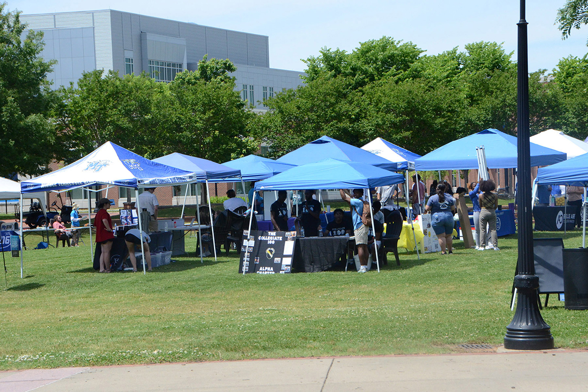 A host of student organizations and campus offices await incoming freshmen to visit at the May 17 CUSTOMS student orientation yard party on the Student Union Commons to provide incoming freshmen with information about various campus offerings. (MTSU photo by Favour Boluwade)