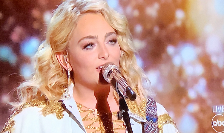 MTSU music business alumna Hunter "HunterGirl" Wolkonowski performs during the live “American Idol” finale on ABC TV Sunday, May 22. Wolkonowski earned the runner-up spot in the competition, and the celebrity judges assured her that her career will “be forever” because of her talent, dedication and professionalism. (screenshot courtesy of ABC/Disney)