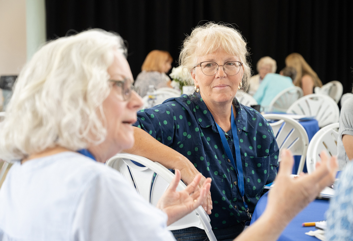 Two of the more than 100 attendees at MTSU's first Positive Aging Conference discussed issues such as financial planning, mental health and society's perception of aging June 10 at Miller Education Center.