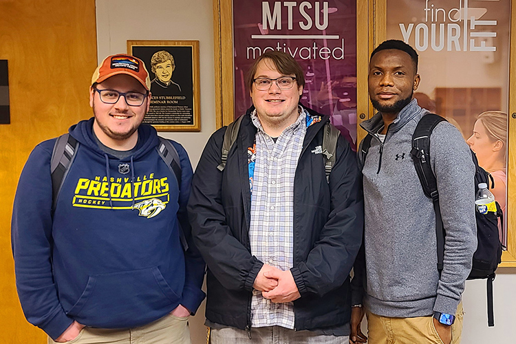 From left, MTSU spring 2022 graduates Kevin Smalley and David Jean of Franklin, Tenn., and Musa Touray of Nashville, Tenn., are the first three graduates of the university’s new undergraduate data science program. (Submitted photo)