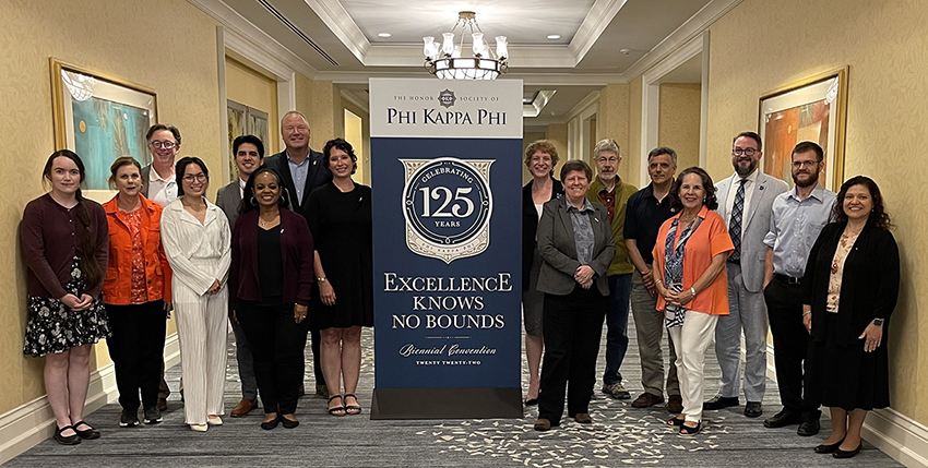 Members of the 2022-2024 Board of Directors of The Honor Society of Phi Kappa Phi pose for a group photo at the PKP biennial convention held Aug. 4-6 in Orlando, Florida. Phillip Phillips, associate dean of the University Honors College and immediate past president of the MTSU chapter, is third from right. (Image submitted)