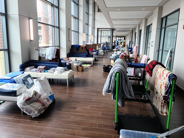 Some new, used and gently used household items and more lined the hallway in the MTSU Student Services and Admissions Center for the August 2022 Free Cycle, an event to provide free items for MTSU students’ apartments and dorm rooms. Numerous campus departments and volunteers participated. The 2023 Free Cycle will be held from 11 a.m. to 3 p.m. Saturday, Aug. 12, in the Student Services and Admissions Center, 1860 Blue Raider Drive. (MTSU file photo by Bonnie McCarty)