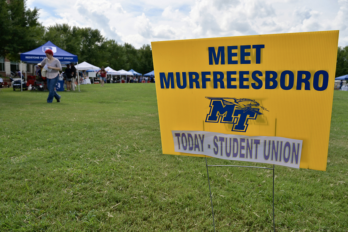 During a break from their MTSU classes, students visit Meet Murfreesboro, a New Student and Family Programs event Tuesday, Aug. 23, in the Student Union Commons. Day 2 of Meet Murfreesboro will run from 10 a.m. to 2 p.m. Wednesday, Aug. 24. (MTSU photo by Andy Heidt)