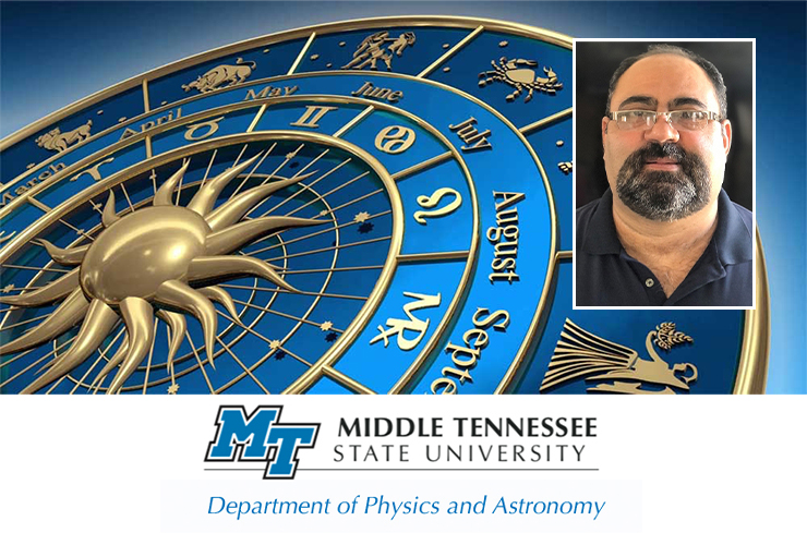 MTSU physics and astronomy lecturer Abdorreza “Abdi” SamarBakhsh, top right, will present the topic “The Unprecedented Accuracy of Omar Khayyam’s Jalali Calendar” starting at 6:30 p.m. Friday, Sept. 2, in Wiser-Patten Science Hall Room 102 to kick off the fall Star Party series. (Jalali calendar photo illustration courtesy of iraniantours.com; MTSU photo of SamarBakhsh)