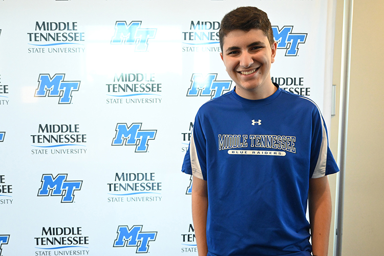 Sami Albakry, prospective Middle Tennessee State University student, attends the kickoff event of the university’s True Blue Tour at the Student Union Building Wednesday, Aug. 17, 2022. Albakry is interested in pursuing a business degree. (MTSU photo by Stephanie Barrette)