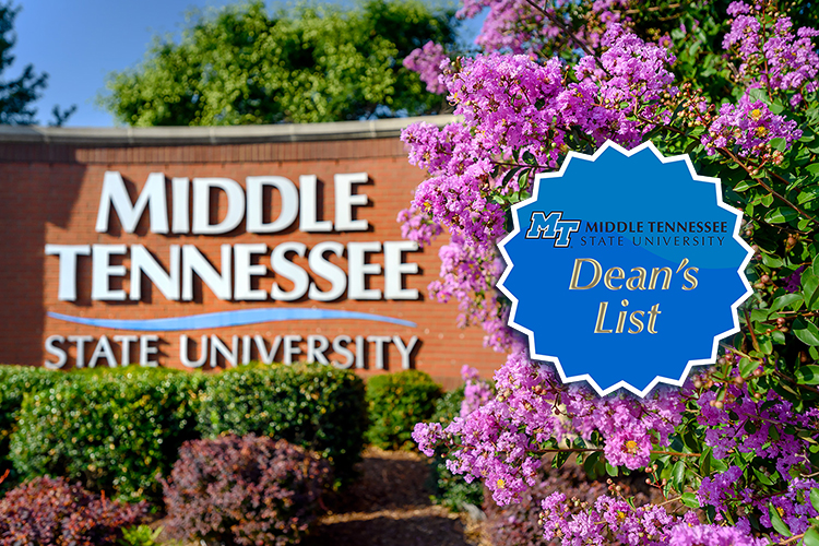 Summer 2022 file image of flowers in bloom in front of the east side entrance to MTSU at Greenland Drive and Middle Tennessee Boulevard with the special 