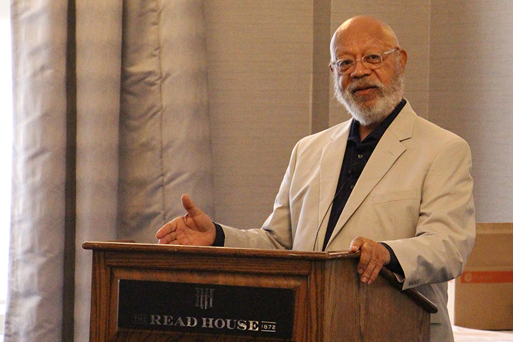 Harold A. Black, professor emeritus of finance at the University of Tennessee, speaks during the academic conference held in his honor on Sept. 8-10, 2022, in Chattanooga, Tennessee. (MTSU photo by Brian Delaney)