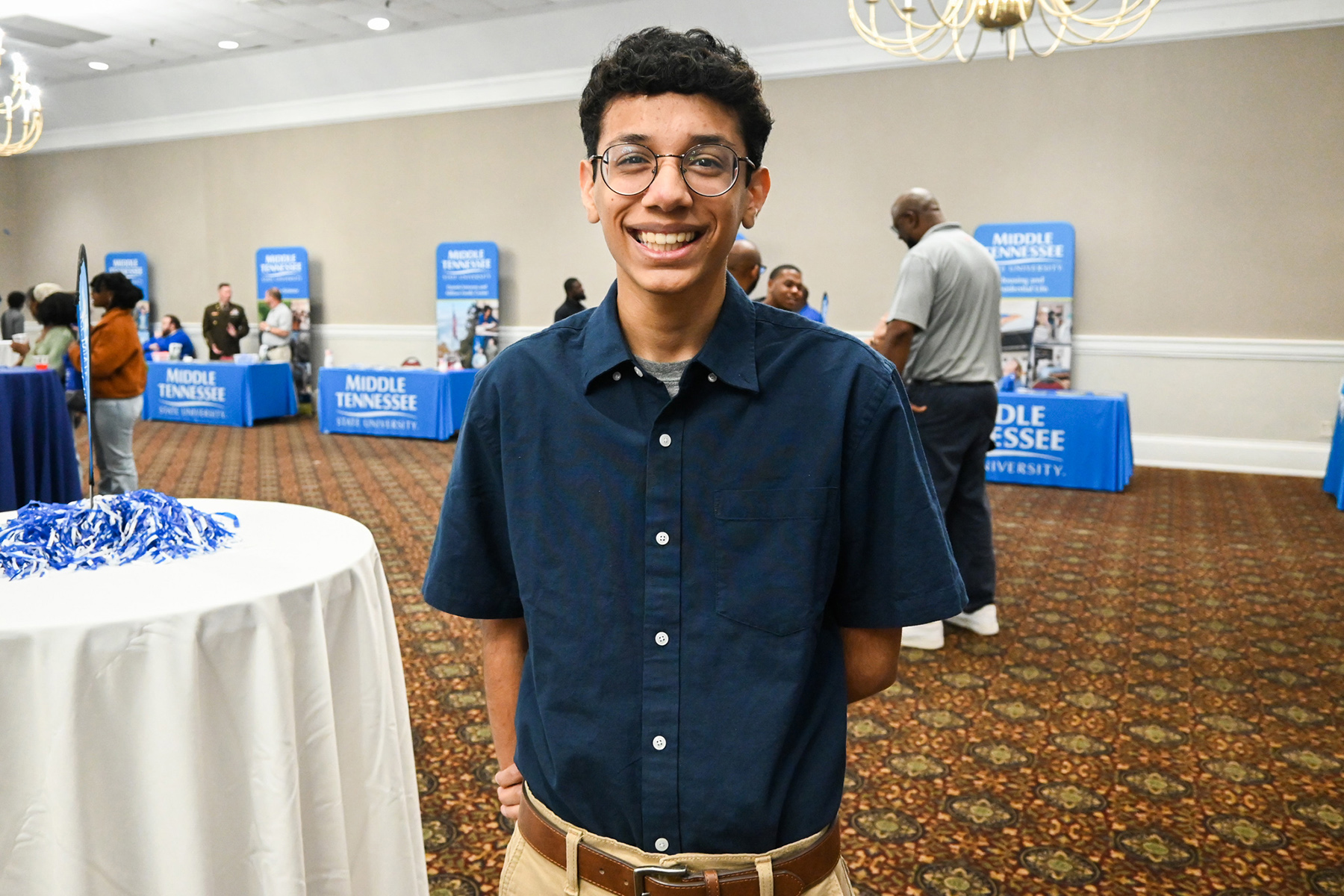 Prospective Middle Tennessee State University student Jai Mehta learned more about the university’s science programs and facilities at the True Blue Tour event at the Millennium Maxwell House in Nashville, Tenn., on Wednesday, Oct. 5, 2022. (MTSU photo by Stephanie Wagner)