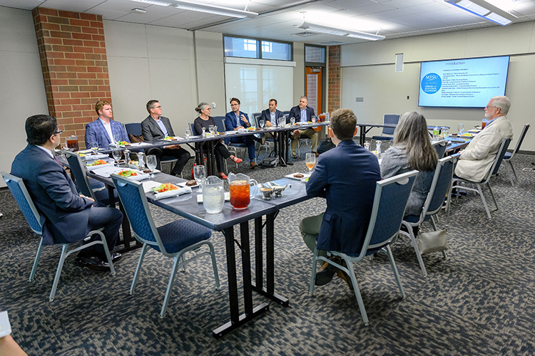 Members of the Jennings and Rebecca Jones Chair of Excellence in Urban and Regional Planning Advisory Committee hold its inaugural meeting Sept. 9, 2022, in the Middle Tennessee State University Student Union Building. (MTSU photo by J. Intintoli)