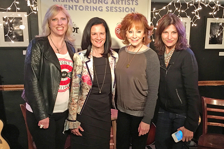 MTSU College of Media and Entertainment Dean Beverly Keel, left, is shown with her co-founders of Change the Conversation, a coalition designed to help fight gender inequality in country music group, and country superstar Reba McEntire in this file image from a 2016 mentoring-sessions event for young artists at the Bluebird Café in Nashville, Tennessee. Keel, a veteran music journalist and record company executive, is part of a Dec. 8 ABC News special on the Oklahoma native. She's shown with Leslie Fram, CMT senior vice president and Change the Conversation co-founder; McEntire; and Tracy Gershon, Rounder Records Group's vice president of A&R and Change the Conversation co-founder. (File photo courtesy of Justin McIntosh)