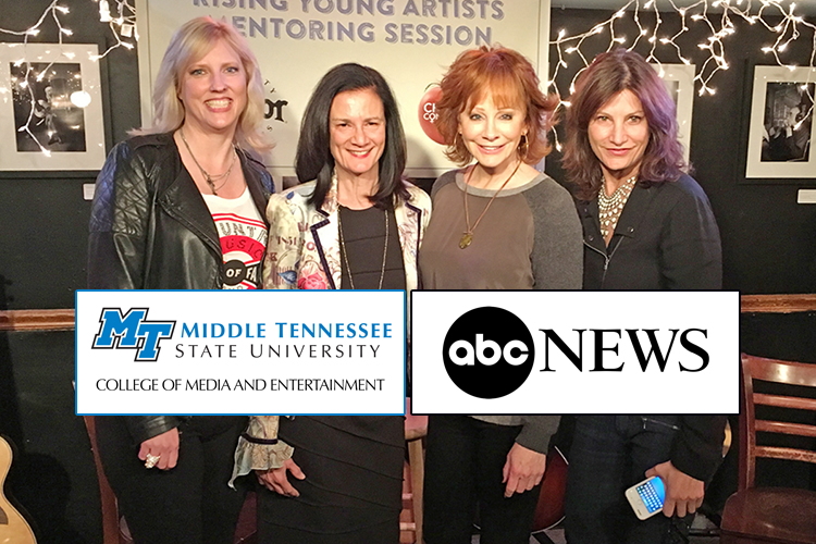 MTSU College of Media and Entertainment Dean Beverly Keel, left, is shown with her co-founders of Change the Conversation, a coalition designed to help fight gender inequality in country music group, and country superstar Reba McEntire in this file image from a 2016 mentoring-sessions event for young artists at the Bluebird Café in Nashville, Tennessee. Keel, a veteran music journalist and record company executive, is pat of a Dec. 8 ABC News special on the Oklahoma native. She's shown with Leslie Fram, CMT senior vice president and Change the Conversation co-founder; McEntire; and Tracy Gershon, Rounder Records Group's vice president of A&R and Change the Conversation co-founder. (File photo courtesy of Justin McIntosh)