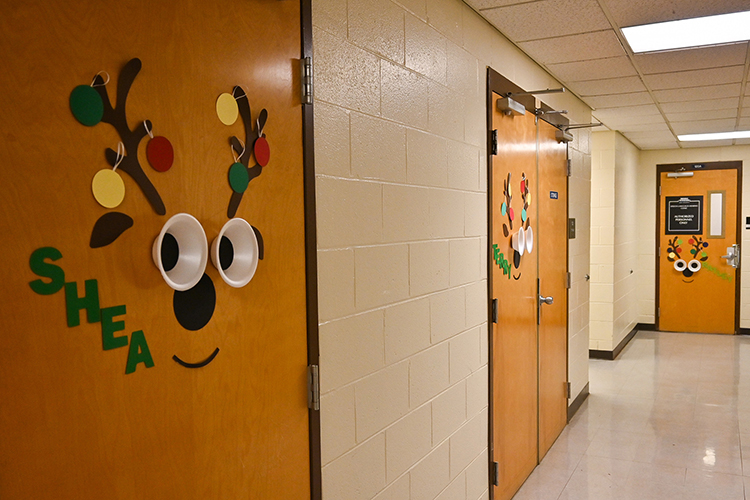 Staff from Middle Tennessee State University’s Speech-Language Pathology Audiology program participated in the Health and Human Performance department’s holiday door décor competition by decorating their doors as Santa’s reindeer in time for the eve of the competition deadline on Wednesday, Nov. 30, 2022, at the Alumni Memorial Gym on campus. (MTSU photo by Stephanie Wagner)