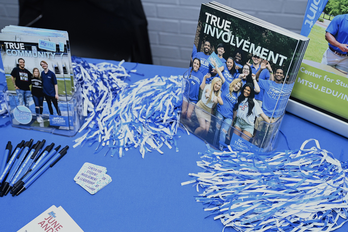 For the Middle Tennessee State University Promise Tour visit to Volunteer State Community College in Gallatin, Tenn., Wednesday, Jan. 25, the MTSU Center for Student Involvement and Leadership brought swag and brochures to promote Student Organizations and Leadership. (MTSU photo by James Cessna)