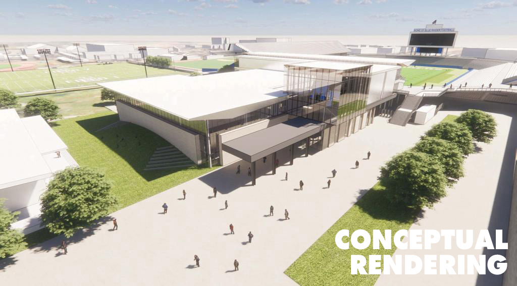 This conceptual rendering shows an overhead view of the new Student-Athlete Performance Center that broke ground Thursday, Jan. 26, outside Floyd Stadium at Middle Tennessee State University. (Courtesy of MTSU Athletics Communications)