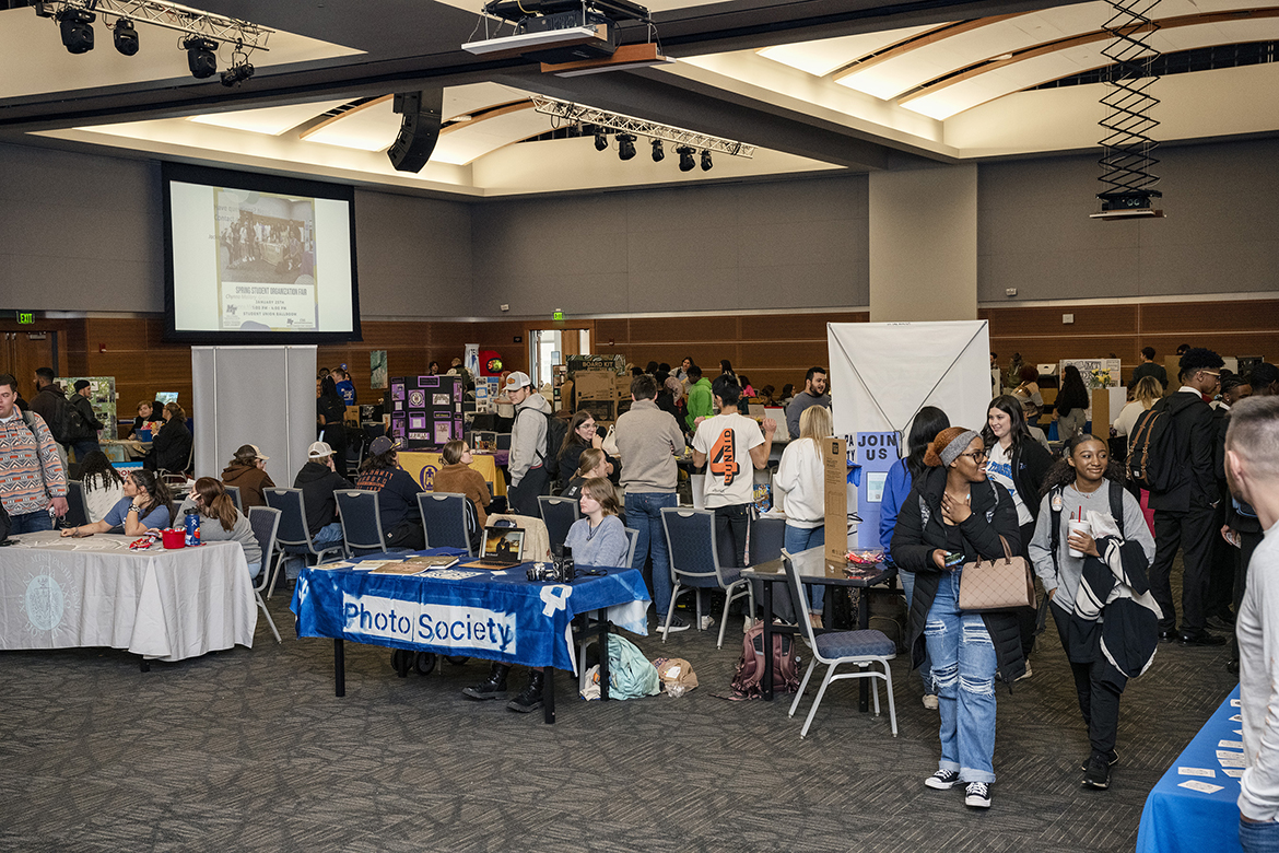 In a three-hour timeframe, 230 Middle Tennessee State University students discussed opportunities to join nearly 100 campus organizations during the Spring Student Organization Fair, held Wednesday, Jan. 25, in the Student Union Ballroom. (MTSU photo by Andy Heidt)