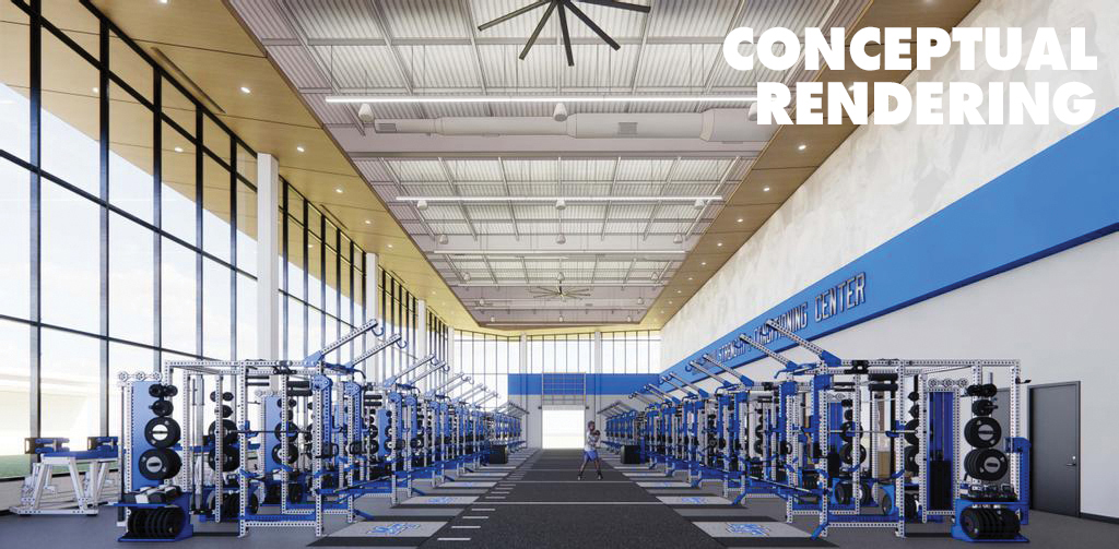 This conceptual rendering shows the inside of the weight room to be part of the new Student-Athlete Performance Center that broke ground Thursday, Jan. 26, at Middle Tennessee State University. (Courtesy of MTSU Athletics Communications)