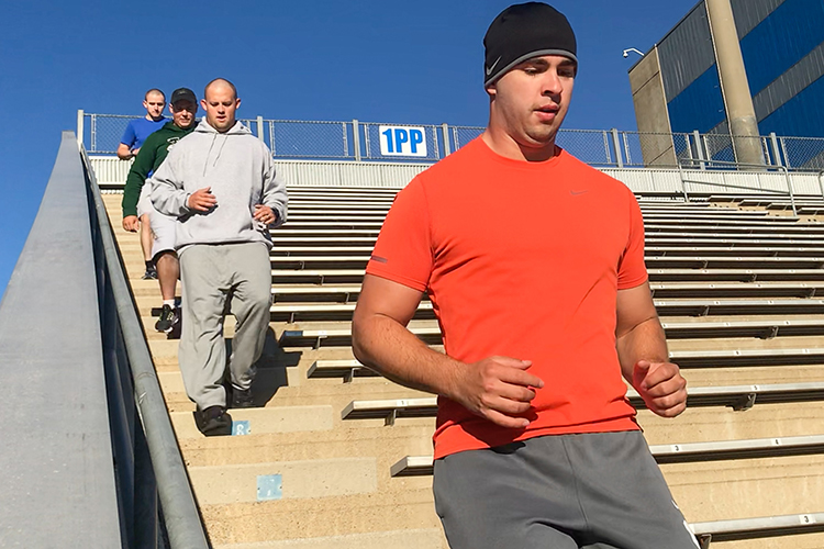 The newest recruits from Middle Tennessee State University’s Police Department prepare for the rigors of the Tennessee Law Enforcement Training Academy by running the stairs at the university’s Floyd Stadium during the fall 2022 semester. (Photo courtesy of MTSU Police)