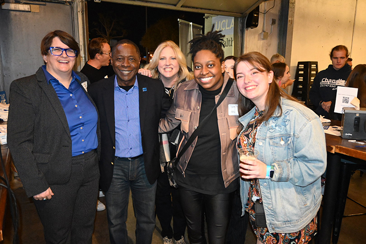 Middle Tennessee State University President Sidney A. McPhee, second from left, and College of Media and Entertainment Dean Beverly Keel, third from left, joined university faculty and staff in hosting a reception in Santa Monica, Calif., Friday, Feb. 3, for MTSU’s Southern California alumni from all of its colleges. The event was part of the university’s return to the Grammy Awards celebration in Los Angeles to network and honor its alumni. (MTSU photo by Andrew Oppmann)