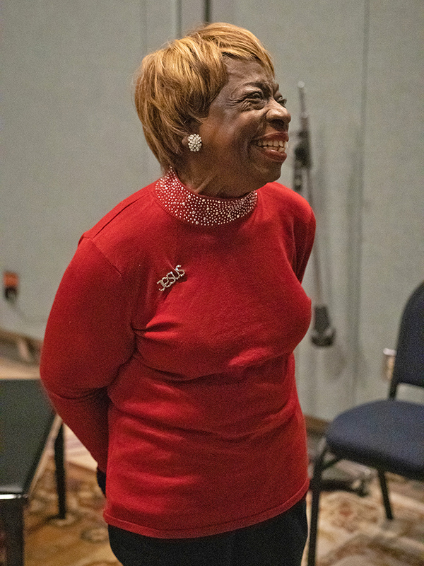 Nashville gospel artist Brenda Ivey Robertson is all smiles at a special recording session Saturday, Feb. 18, 2023, at Middle Tennessee State University in Murfreesboro, Tenn. (MTSU photo by Helen Grace Daniel)