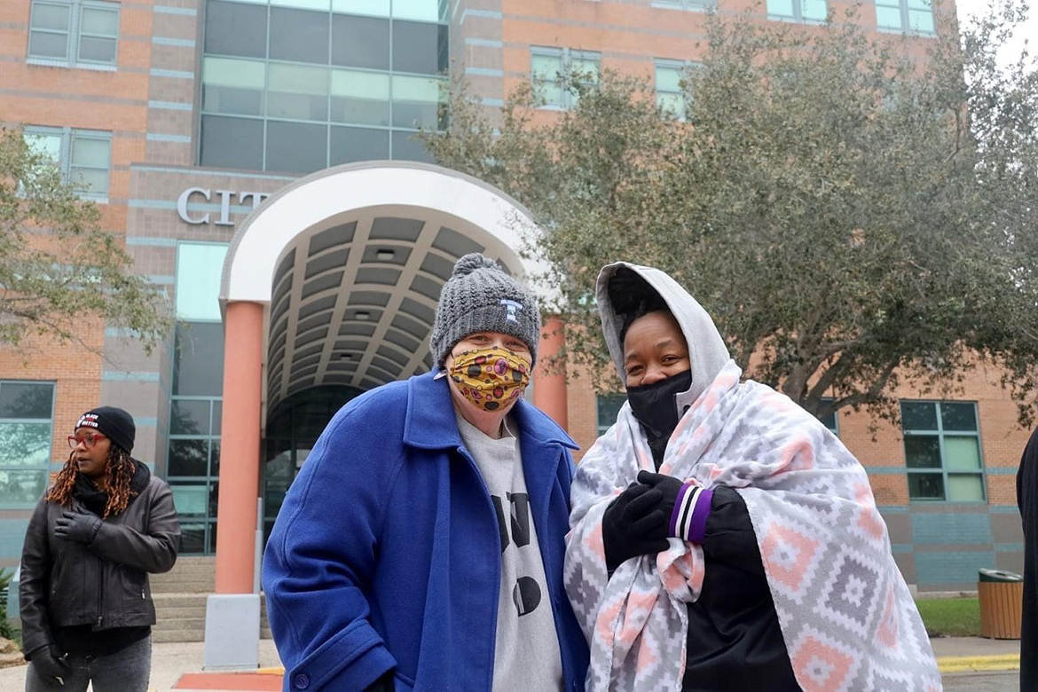 A senior scholar and activist, Middle Tennessee State University administrator Amy Aldridge Sanford, left, met Tamika Palmer at a rally in Corpus Christi, Texas, in February 2021. Palmer’s daughter, Breonna Taylor, 26, was fatally shot in her Louisville, Ky., apartment March 13, 2020, when at least seven police officers forced entry into the apartment as part of an investigation into drug dealing operations. At the time, Sanford was associate provost and professor at Texas A&M University-Corpus Christi. Since February 2022, she has been vice provost for Academic Programs in Academic Affairs at MTSU. (Submitted photo)