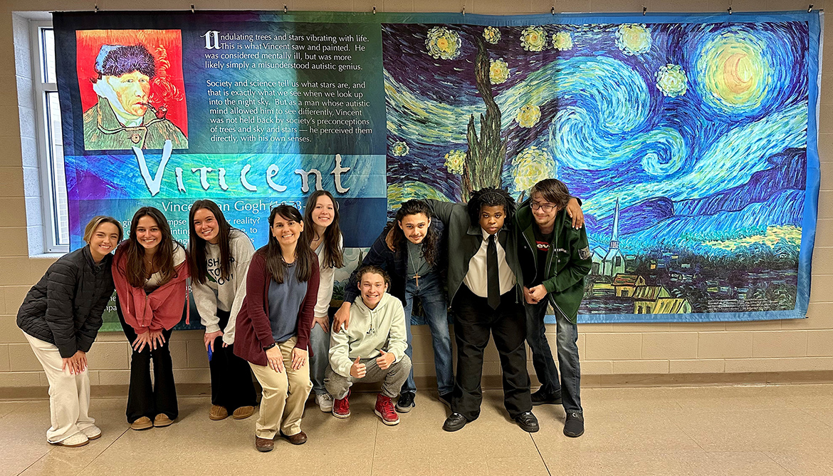 A group of Siegel High School Humanities Academy students stand in front of the “Wonders of Van Gogh” traveling exhibit, Jan. 24, at the beginning of Humanities Week at the Murfreesboro, Tenn., high school. The academy is a partnership between Siegel and Middle Tennessee State University’s College of Liberal Arts. (MTSU photo by J. Intintoli)