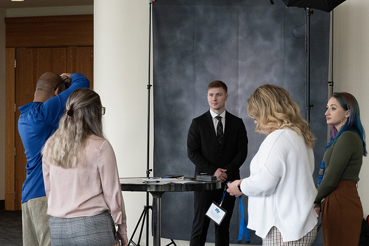 MTSU students attending the 2023 Business Exchange for Student Talent, or BEST, Career Fair held Tuesday, March 21, in the Student Union Ballroom received a complimentary professional headshot by MTSU Creative and Visual Services. (MTSU photo by Darby Campbell-Firkus)