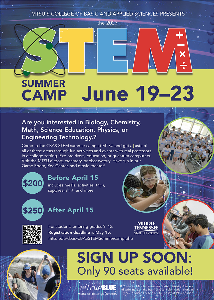 2023 MTSU College of Basic and Applied Sciences Summer STEM Camp graphic.