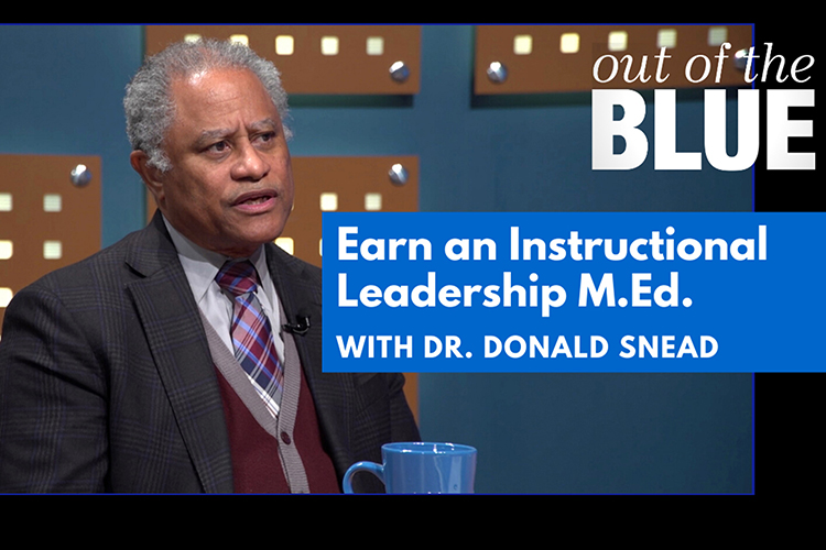 Donald Snead, Chair of the Womack Educational Leadership Department at Middle Tennessee State University, spoke on this month’s episode of MTSU’s “Out of the Blue” television show about bringing a previously fully online concentration of the Master of Education in Administration and Supervision degree program back to campus this summer. (MTSU graphic illustration by Joseph Poe)