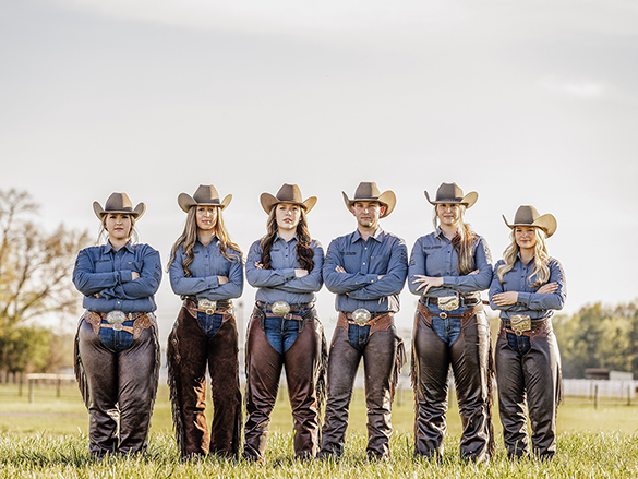 From left, Middle Tennessee State University stock horse team members Kara Brown, Audrey Ferrie, JoBeth Scarlett, Cory Elks, Kenlee West and Allyssa Kraker recently earned reserve national champion status and a fifth-place finish at national competitions in Sweetwater and Amarillo, Texas. (Photo by Cait Russell Photography)
