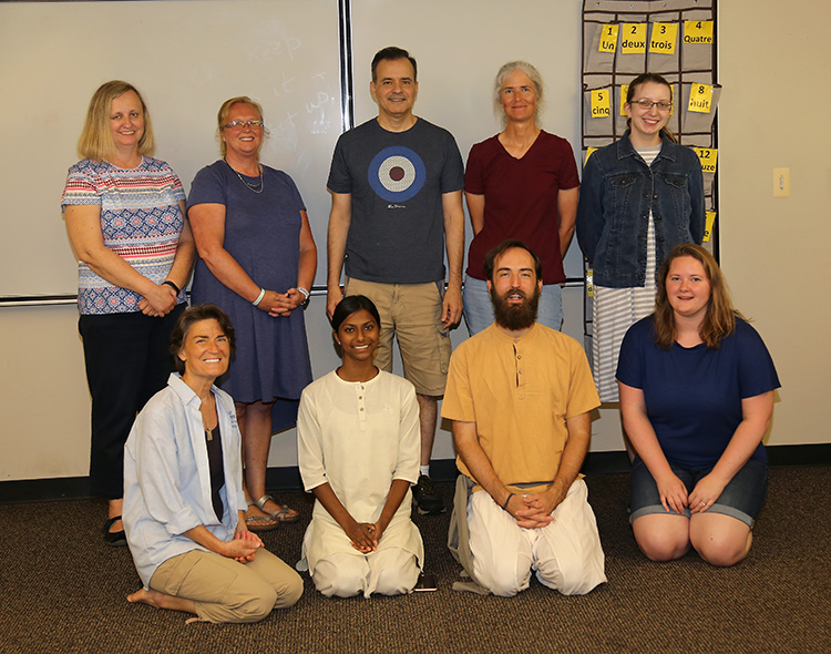 In this undated photo, Shelley Thomas, front row left, director of the Center for Accelerated Language Acquisition at MTSU, poses with participants in one of CALA’s classes taught by instructor Rishi Purcell, front row, third from left. The center celebrates its 20th anniversary this year. (Submitted photo)