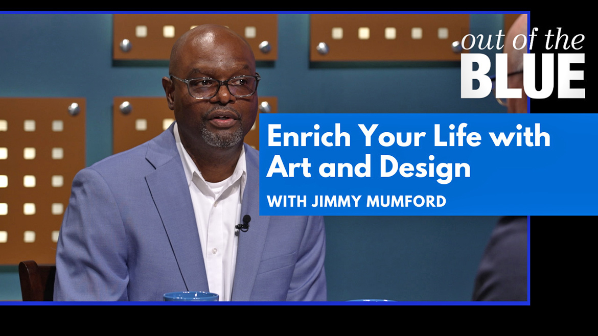 Jimmy Mumford, chair of the Middle Tennessee State University Department of Art and Design in the College of Liberal Arts, talks about the diversity of skill sets within the 30-member faculty as well as the importance of staying current within all realms of visual arts in the August edition of the MTSU “Out of the Blue” television program with host Andrew Oppmann. (MTSU photo illustration by Joe Poe)