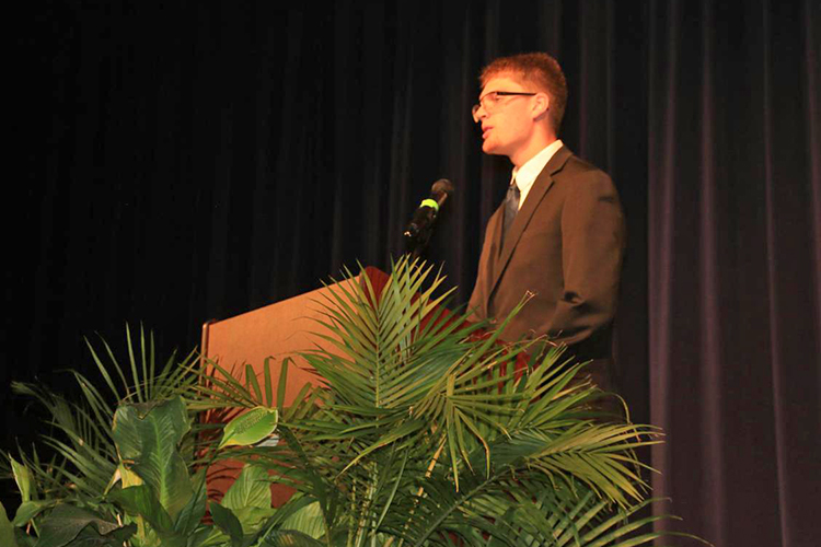 Blackman Collegiate Academy student Caleb Cunningham shares the topic of his Captsone project for the Blackman Collegiate Academy. (Photo by Mealand Ragland-Hudgins/Rutherford County Schools)