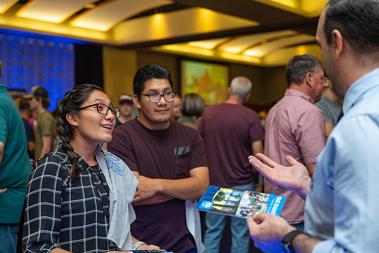 Prospective students and their families meet Middle Tennessee State University staff and academic leadership during the September 2023 True Blue Tour in the Student Union Ballroom in Murfreesboro, Tenn. MTSU representatives will be among dozens of colleges at this year’s free Rutherford County College Night, starting at 6 p.m. Wednesday, Sept. 4, in the ballroom. (MTSU file photo by Cat Curtis Murphy)