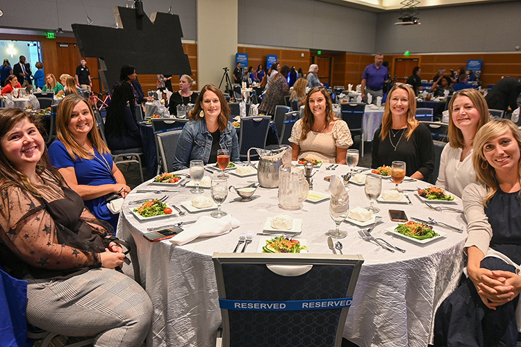 Counselors from Rockvale High School in Rockvale, Tennessee, attend Middle Tennessee State University’s counselor appreciation luncheon, part of the school’s larger True Blue Tour, on Wednesday, Sept. 13, 2023, at the Student Union Ballroom on campus in Murfreesboro, Tenn. (MTSU photo by Stephanie Wagner)