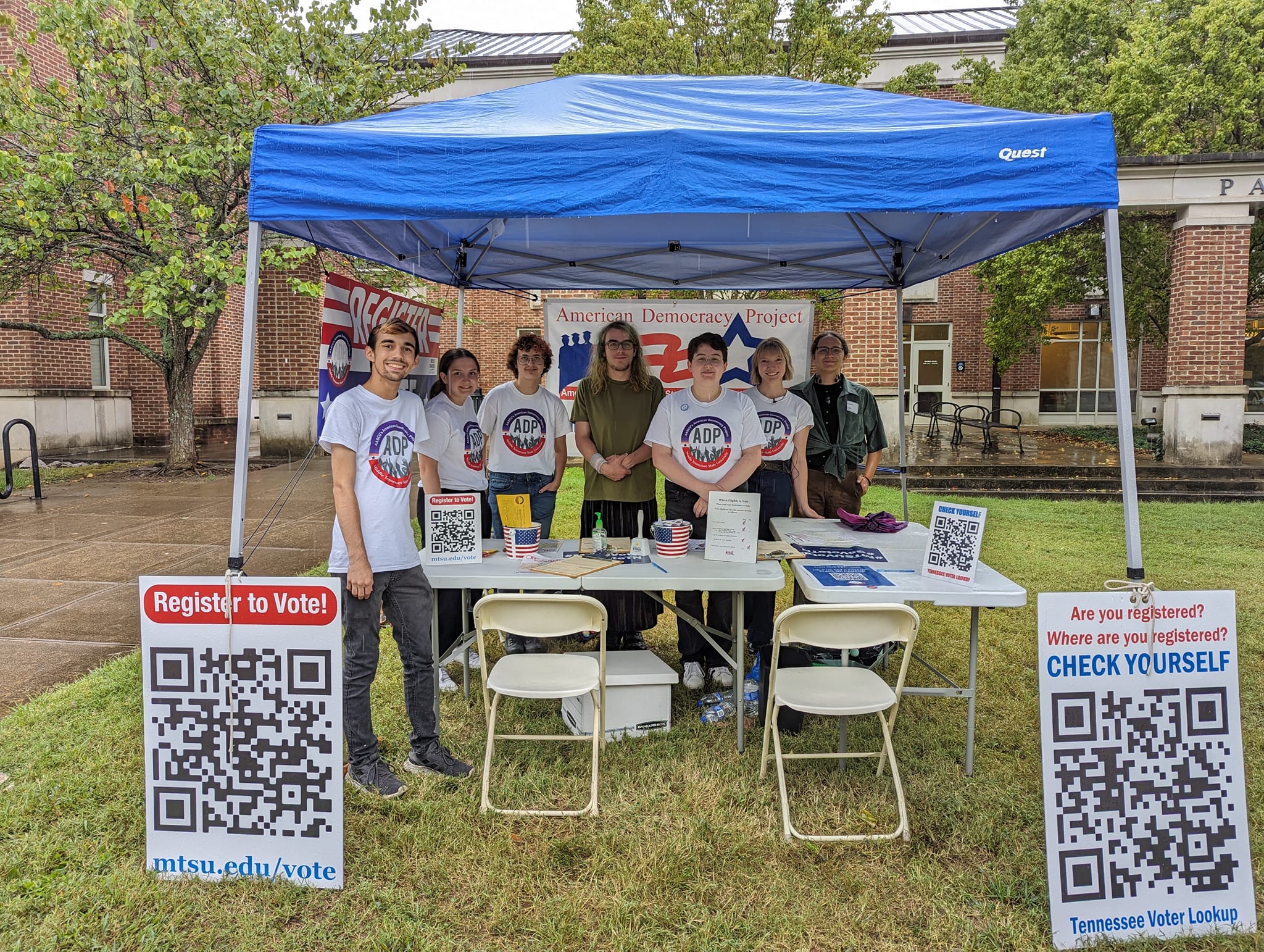 Students man the voter registration table at the 2023 Constitution Day activities on Sept. 28. Efforts like this helped win Middle Tennessee State University the top spot for the Tennessee College Voter Registration Competition.  (Photo courtesy the MTSU American Democracy Project)