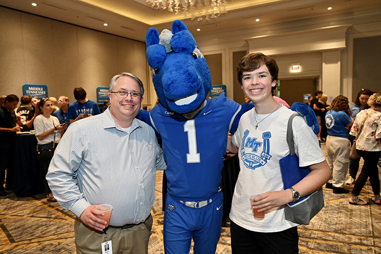 Prospective Middle Tennessee State University students and their families came out to the university’s True Blue Tour on Monday, Sept. 25, 2023, at the Cool Springs Marriott in Franklin, Tenn. (MTSU photo by James Cessna)