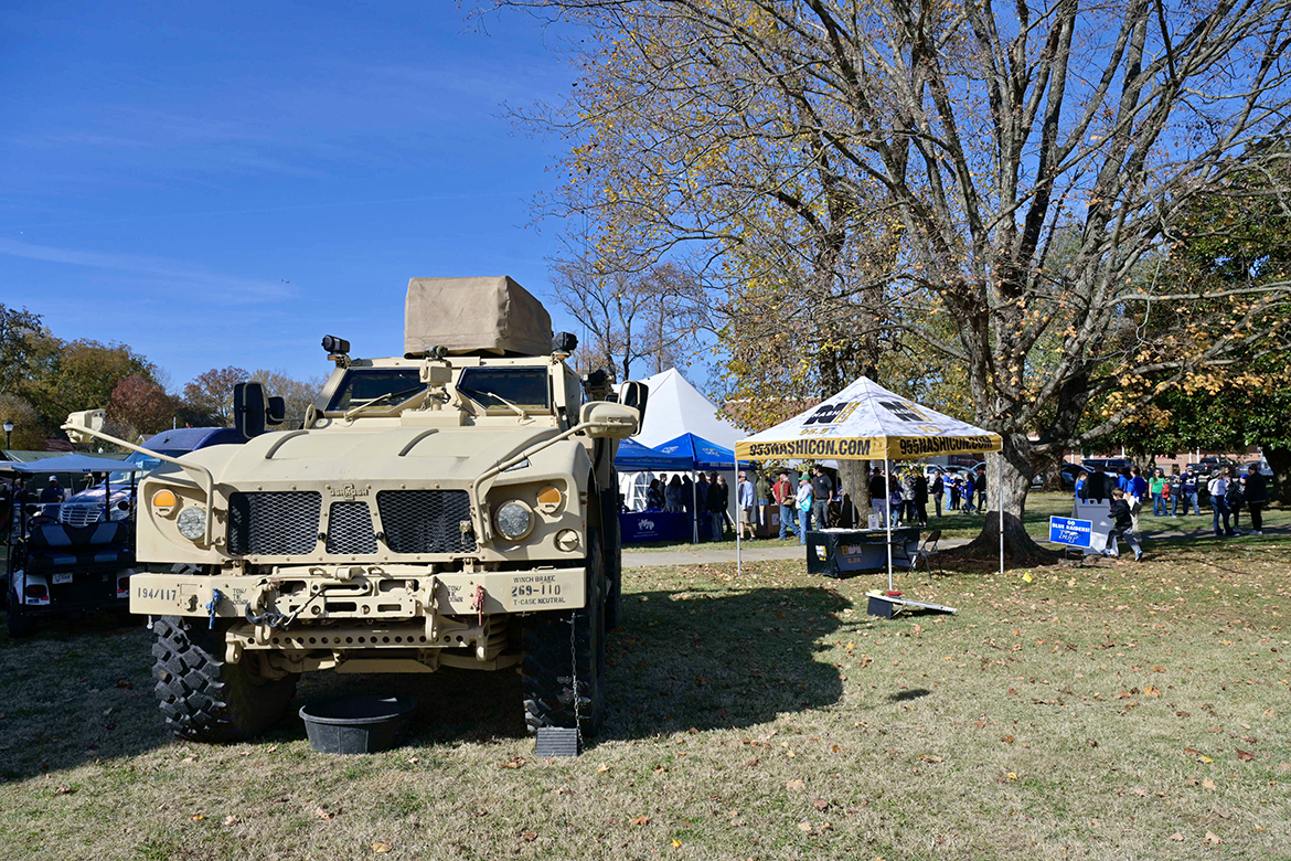 Static displays provided by the Tennessee Army National Guard were on display Saturday, Nov. 11 — Veterans Day — on the west side of the Middle Tennessee State University campus as part of activities surrounding the 41st annual Salute to Veterans and Armed Forces game, won by the Blue Raiders, 40-6, against visiting FIU and played in Floyd Stadium. (MTSU photo by Andy Heidt)