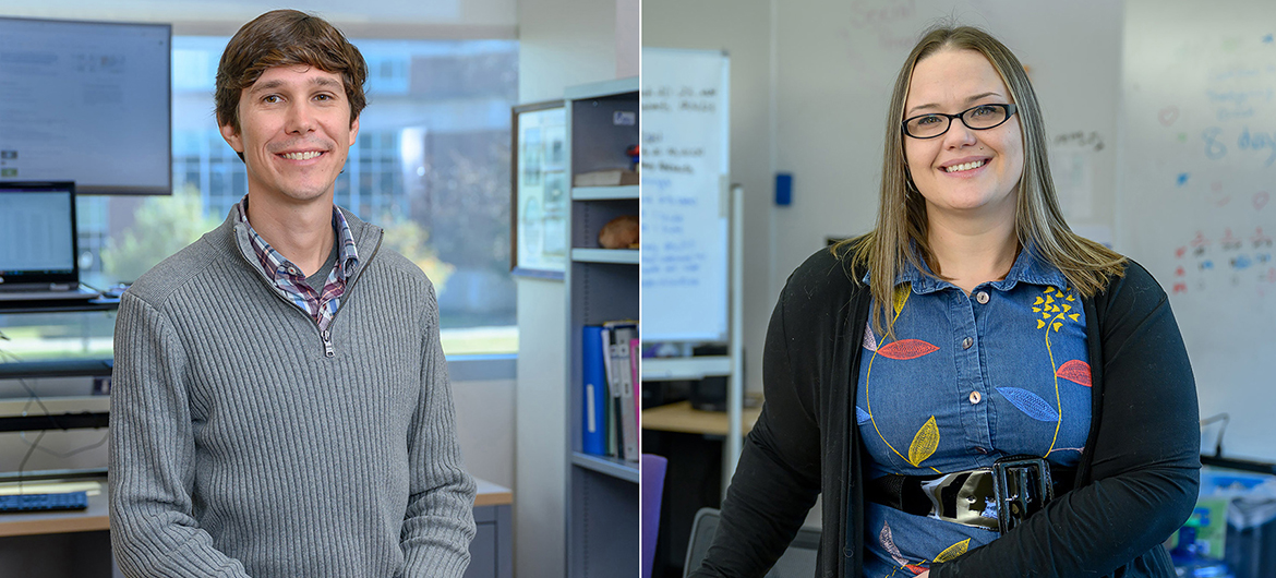 Donny Walker, left, and Liz Barnes, both assistant biology professors at Middle Tennessee State University, both recently won $1 million NSF early CAREER grants. (MTSU photos by J. Intintoli)