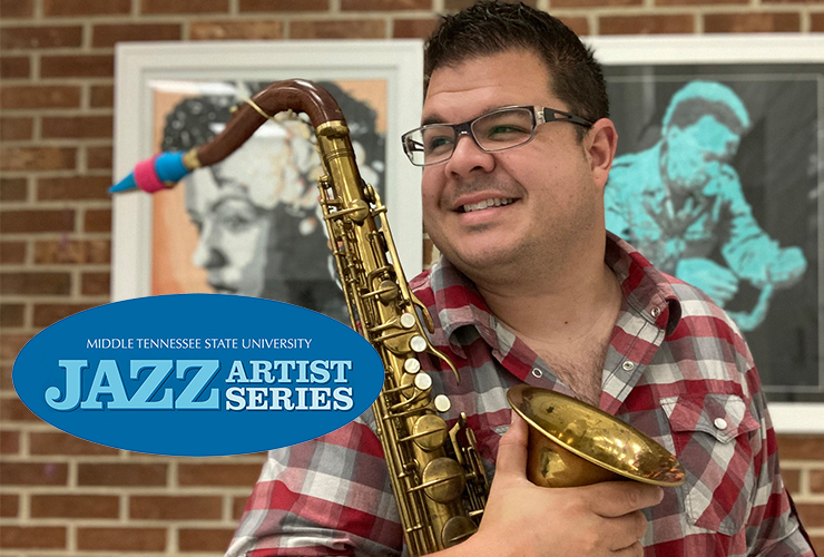 Saxophonist Miguel Alvarado will perform a jazz program with members of MTSU Combo 1 at 7:30 p.m., Thursday, Feb. 1, in Hinton Music Hall of the Wright Music building on the MTSU campus. This will be the second concert in the MTSU Jazz Artist Series. (Submitted photo; MTSU logo)