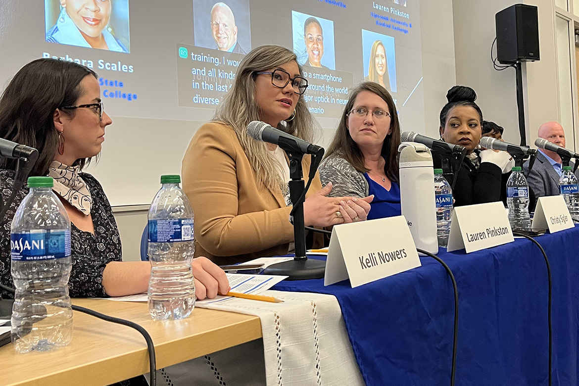 Lauren Pinkston, anti-human trafficking advocate, speaks at the Middle Tennessee State University 2023 Family Violence Professional Panel. This year’s panel series dates are Feb. 26 and 28, and March 20. Each begins at 2:20 p.m. in Room 106 of the Academic Classroom Building, 1751 MTSU Blvd., followed by a reception at 3:45 p.m. Topics include stalking, intimate partner violence, child abuse and elder abuse. (Submitted photo)