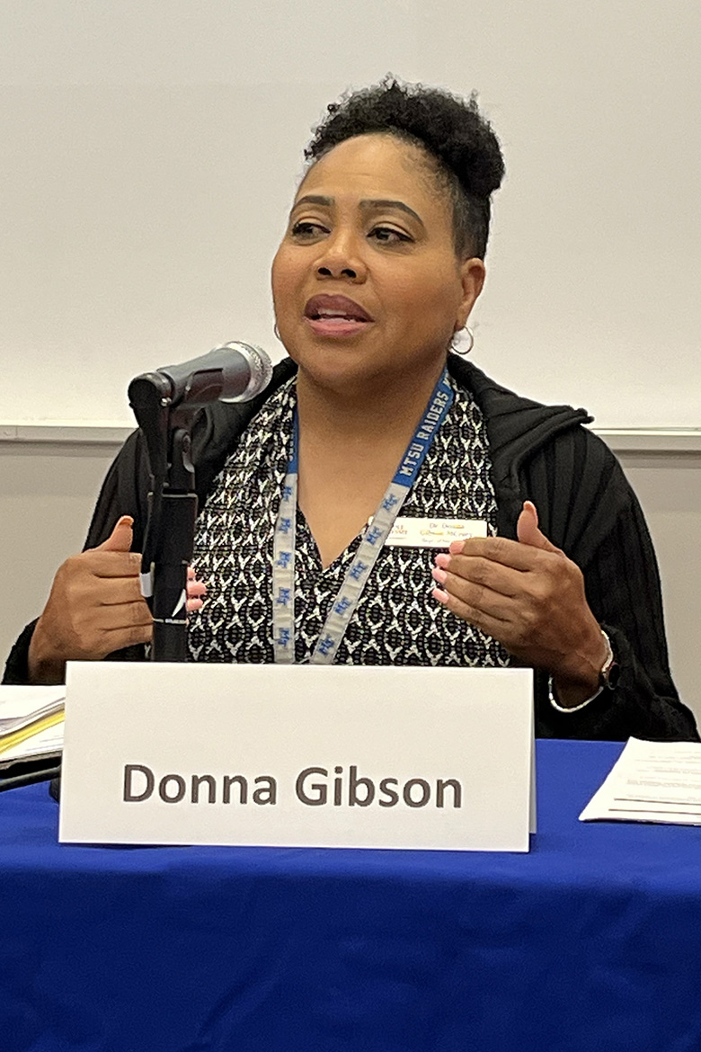 Donna Owens-Gibson, assistant professor of social work at Middle Tennessee State University, speaks at the 2023 Family Violence Professional Panel at MTSU. This year’s panel series dates are Feb. 26 and 28, and March 20. Each begins at 2:20 p.m. in Room 106 of the Academic Classroom Building, 1751 MTSU Blvd., followed by a reception at 3:45 p.m. Topics include stalking, intimate partner violence, child abuse and elder abuse. (Submitted photo)