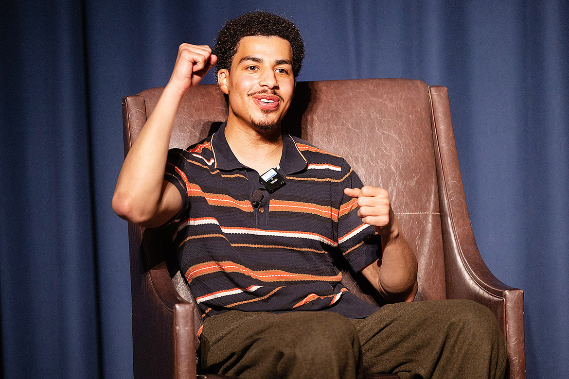 Award-winning actor Marcus Scribner, best known as Andre “Junior” Johnson in the syndicated comedy series, “Black-ish,” made a guest appearance Thursday, Feb. 22, in James Union Building ballroom as Middle Tennessee State University’s Black History Month keynote speaker. (MTSU photo by James Cessna)