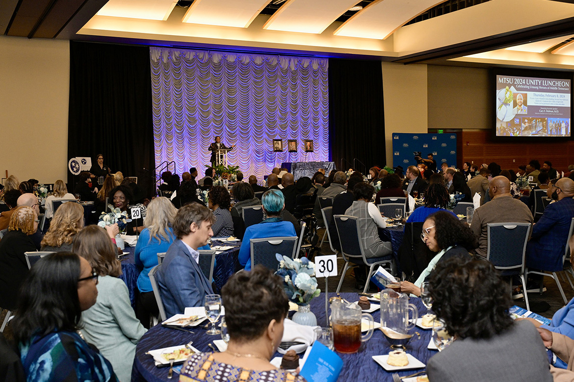 Hundreds gathered Thursday, Feb. 8, at the Student Union Building on the campus of Middle Tennessee State University for the 28th annual Unity Luncheon. The event honors “unsung heroes” of the Middle Tennessee community. (MTSU photo by Andy Heidt)