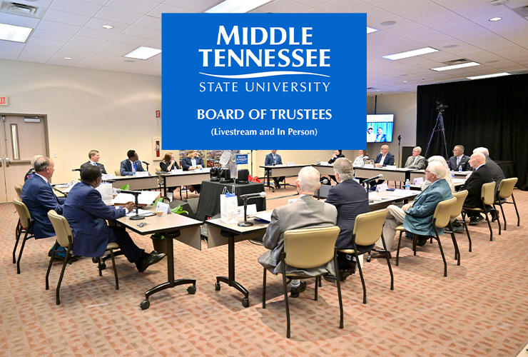 Photo of MTSU board members and trustees logo