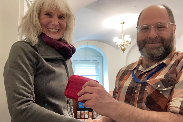 Middle Tennessee State University history professor Martha Norkunas, left, donates the African American Oral History Collection to Michael Pahn at the Library of Congress American Folklife Center in Washington in October 2023. (Submitted photo)