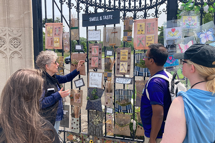 New York University adjunct professor and folklorist Kay Turner explains the COVID memorial in Brooklyn, New York, to Middle Tennessee State University graduate students on an experiential learning trip with MTSU history professor Martha Norkunas during Maymester 2023. (Submitted photo)