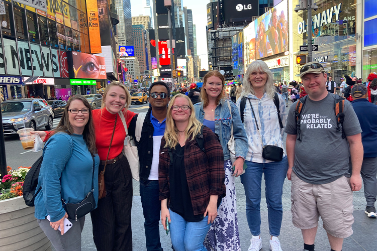Middle Tennessee State University public history professor Martha Norkunas, back row far right, is shown with MTSU Maymester 2023 public history graduate students on Times Square during an experiential learning trip to New York City. (Submitted photo)
